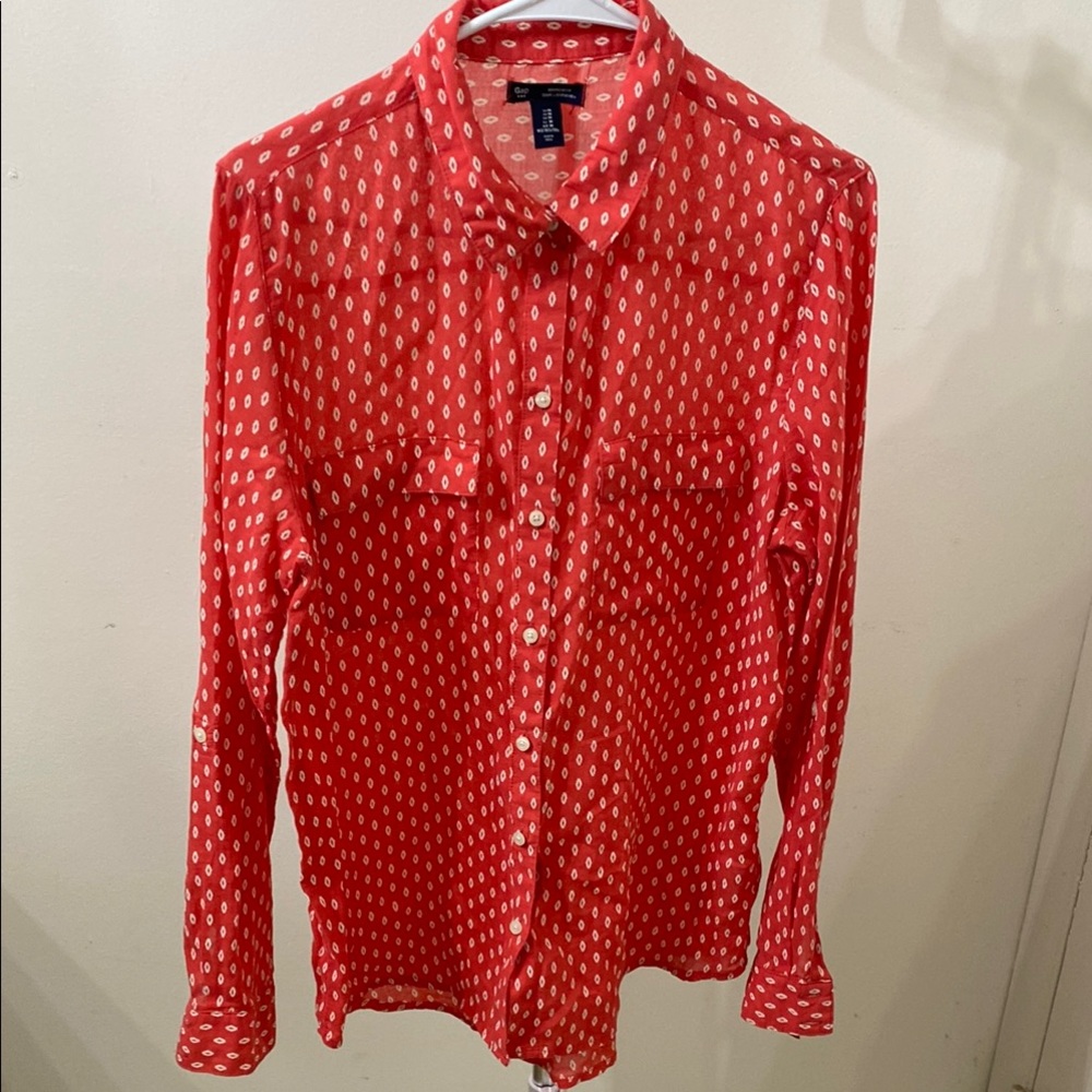 GAP Red and White Polka Dot Button Down Shirt